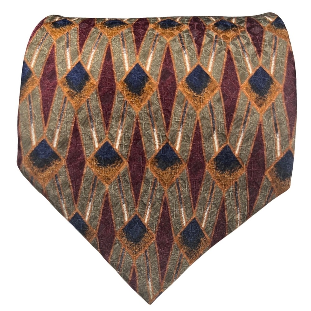 Burgundy‎ Gold Diamond Geometric Silk Tie JZ Richards Mens Necktie